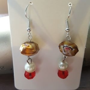 Silver/ Brown/ White/ & Red❤️ Statement Earrings⭐️